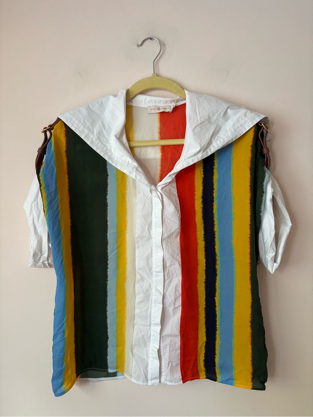 Tory Burch Striped Bullton Down Silk Blouse 6